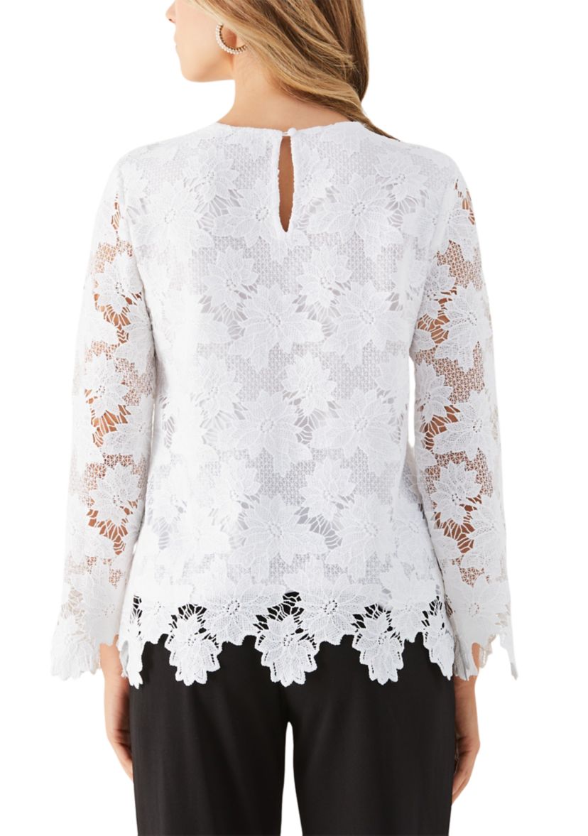 Womens Scalloped Lace Long Sleeve Blouse