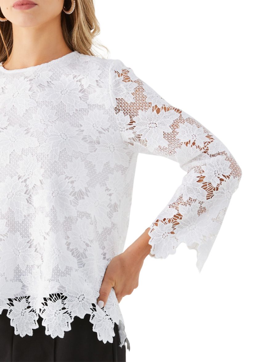 Womens Scalloped Lace Long Sleeve Blouse