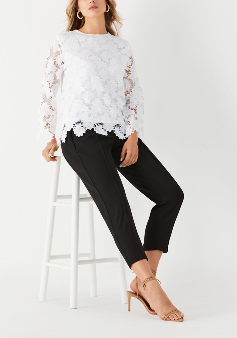 Womens Scalloped Lace Long Sleeve Blouse