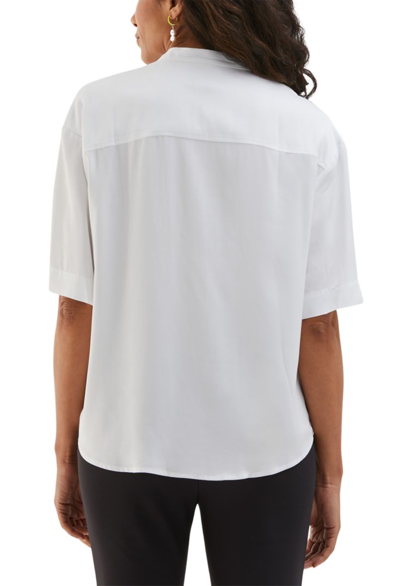 Womens Smocked Banded Collar Short Sleeve Top