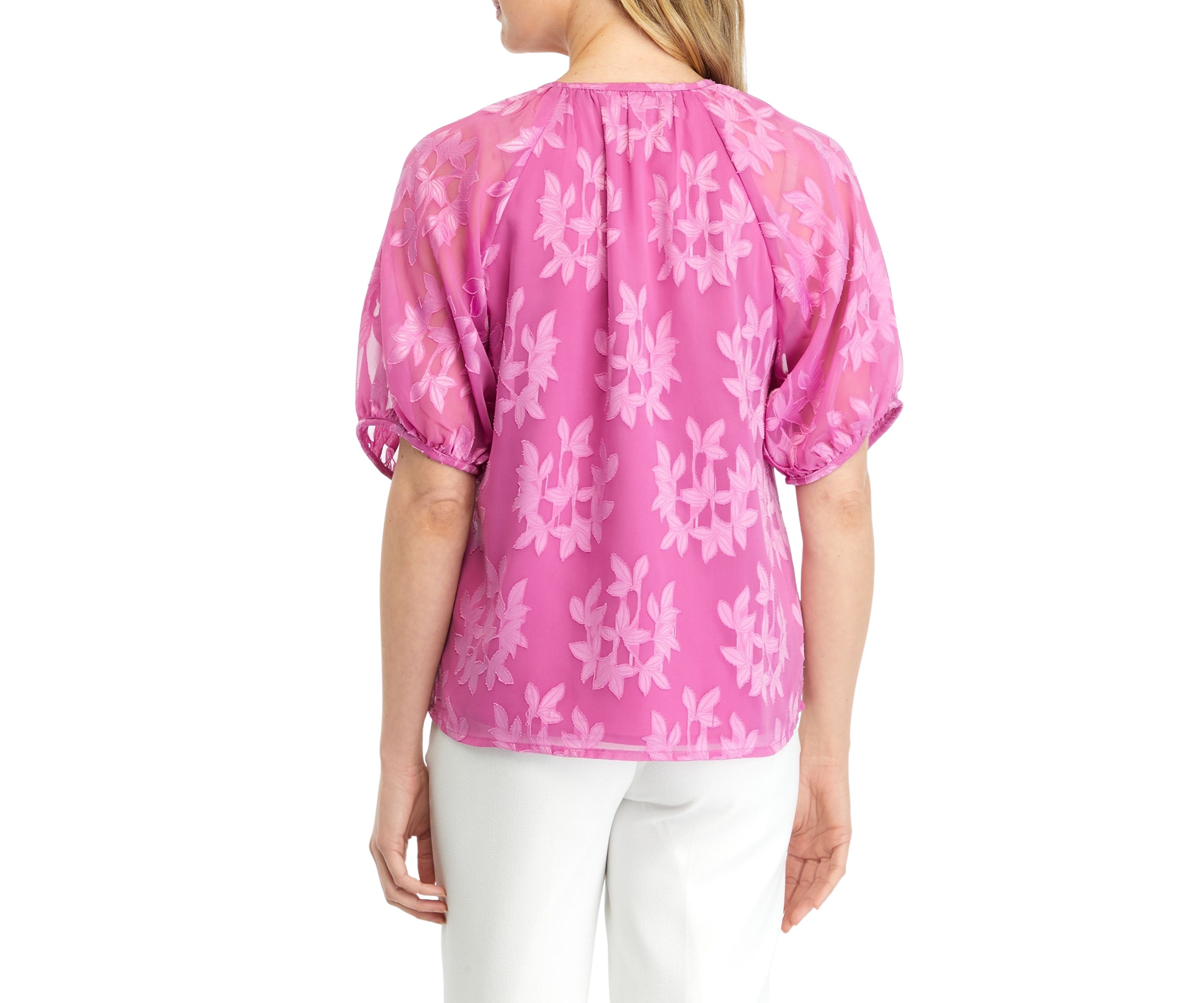 Womens Tie Top Raglan Short Sleeve Printed Blouse