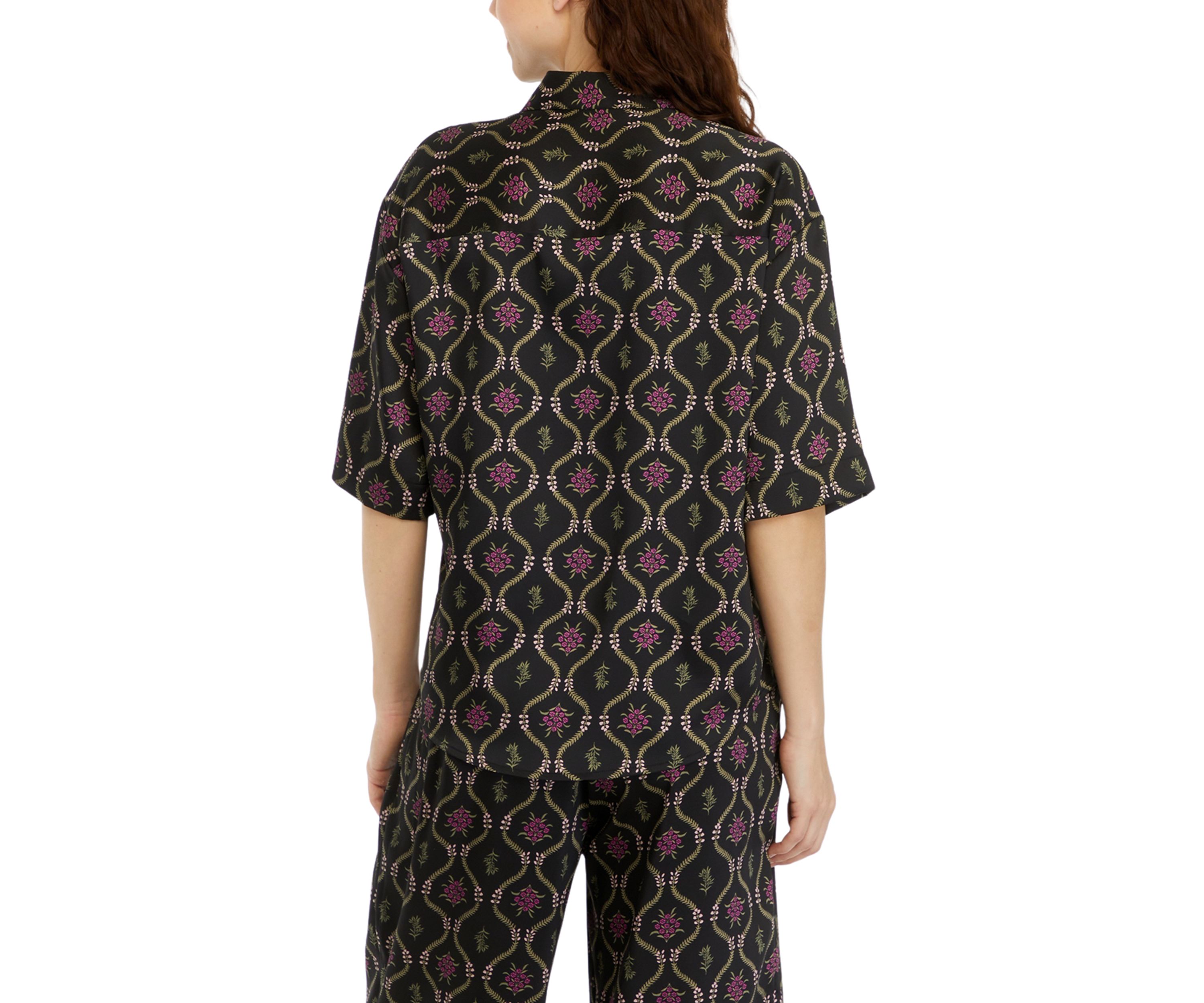Womens Trellis Printed Relaxed Short Sleeve Button Down Shirt