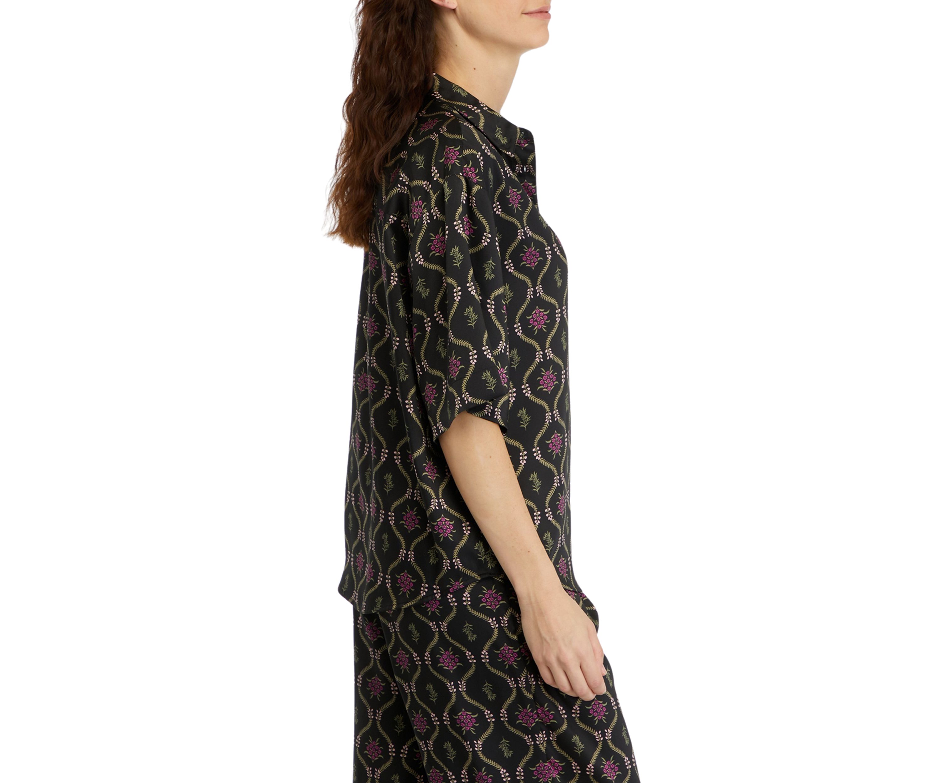 Womens Trellis Printed Relaxed Short Sleeve Button Down Shirt