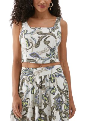 ELLA Rafaella Women's Batik Print Square Neck Sleeveless Top, XL