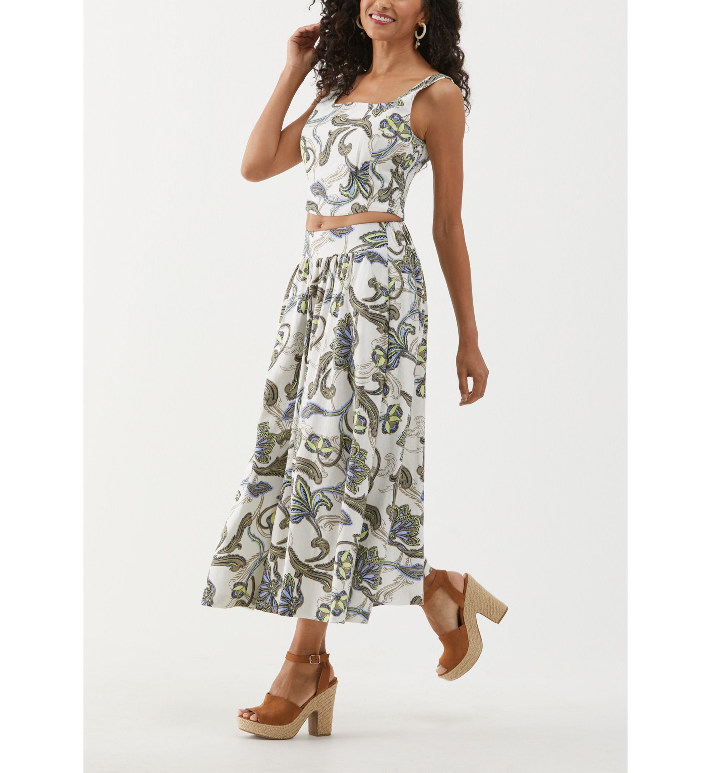 Womens Batik Print Square Neck Sleeveless Top