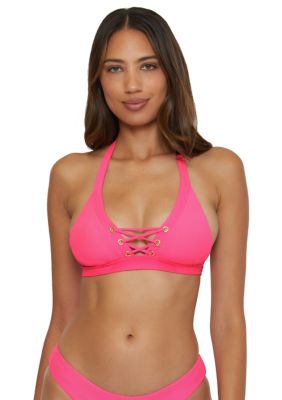 Modern Edge Lace Front Halter Swim Top