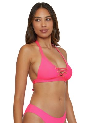 Modern Edge Lace Front Halter Swim Top