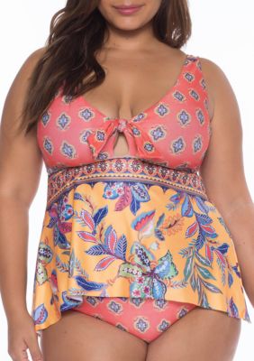 shapesolver plus size prairie dance triple tier swim tankin