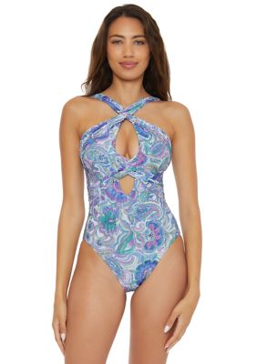 Mystique Cross Neck Printed Swimsuit