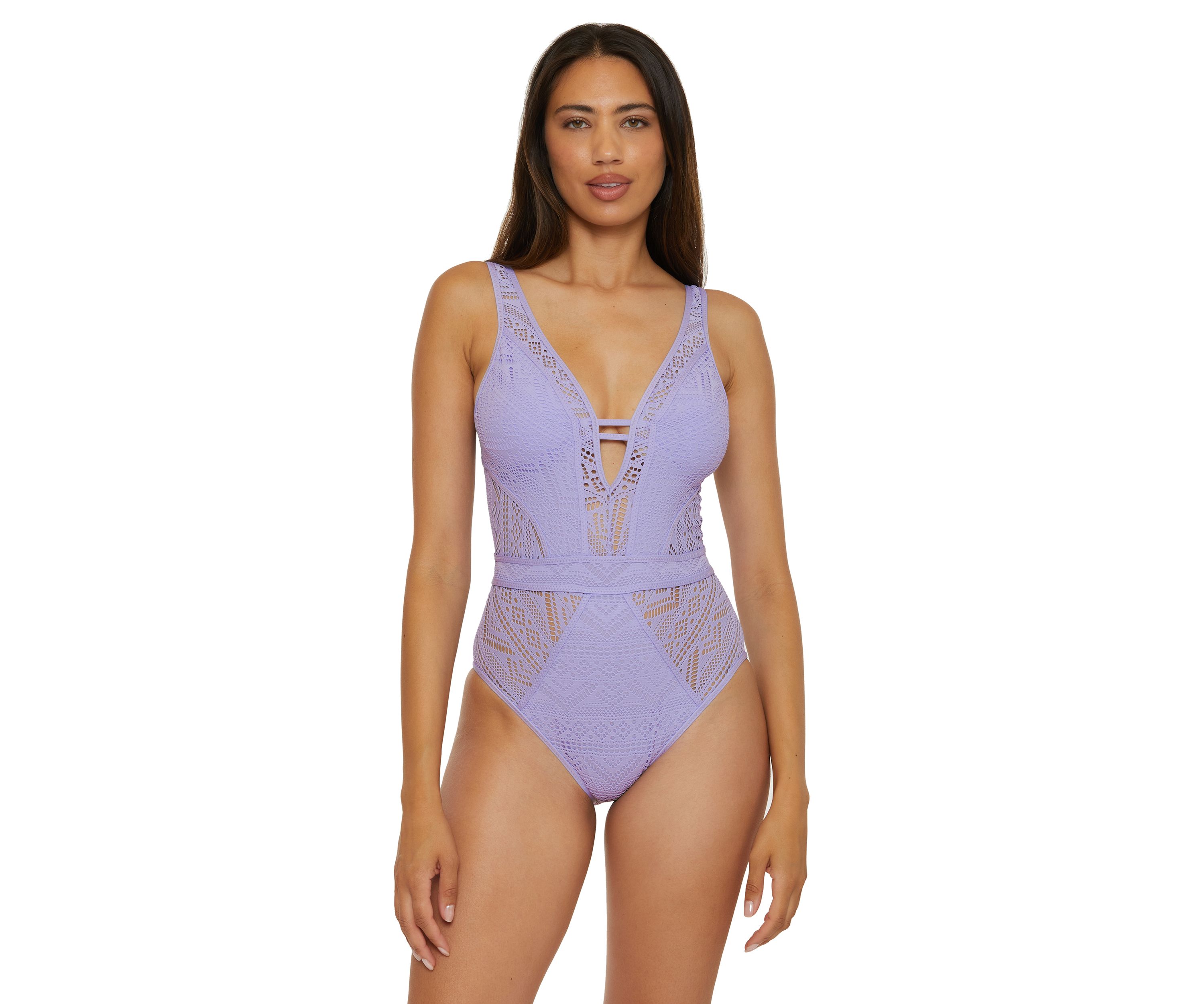 Color Play Crochet Plunge One Piece Swimsuit 