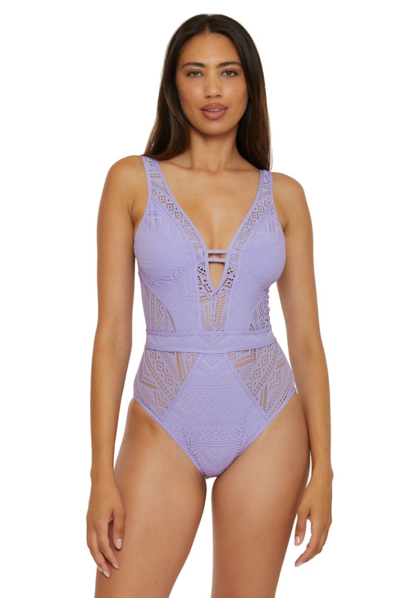 Color Play Crochet Plunge One Piece Swimsuit 