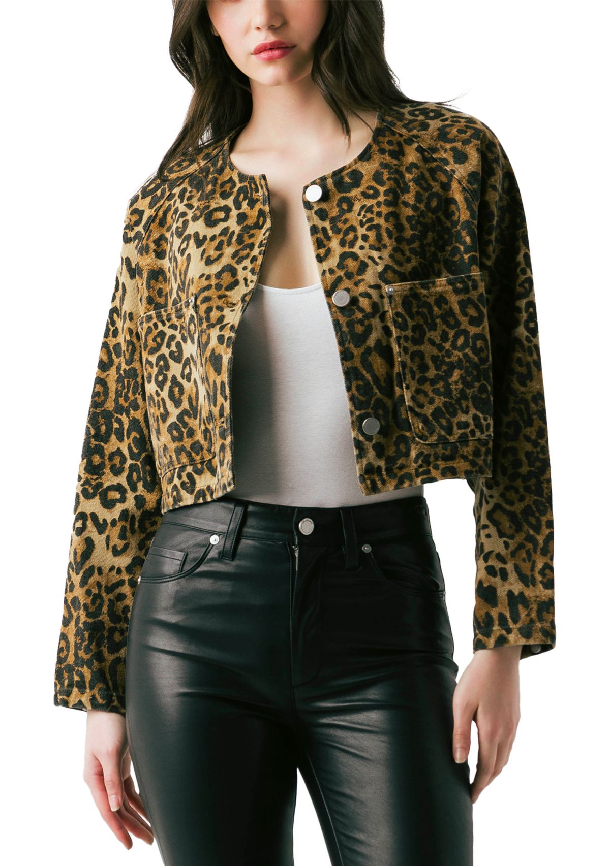 Womens Collarless Leopard Jacket 