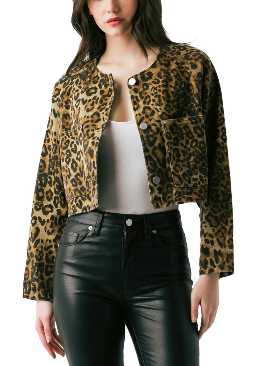 Womens Collarless Leopard Jacket 