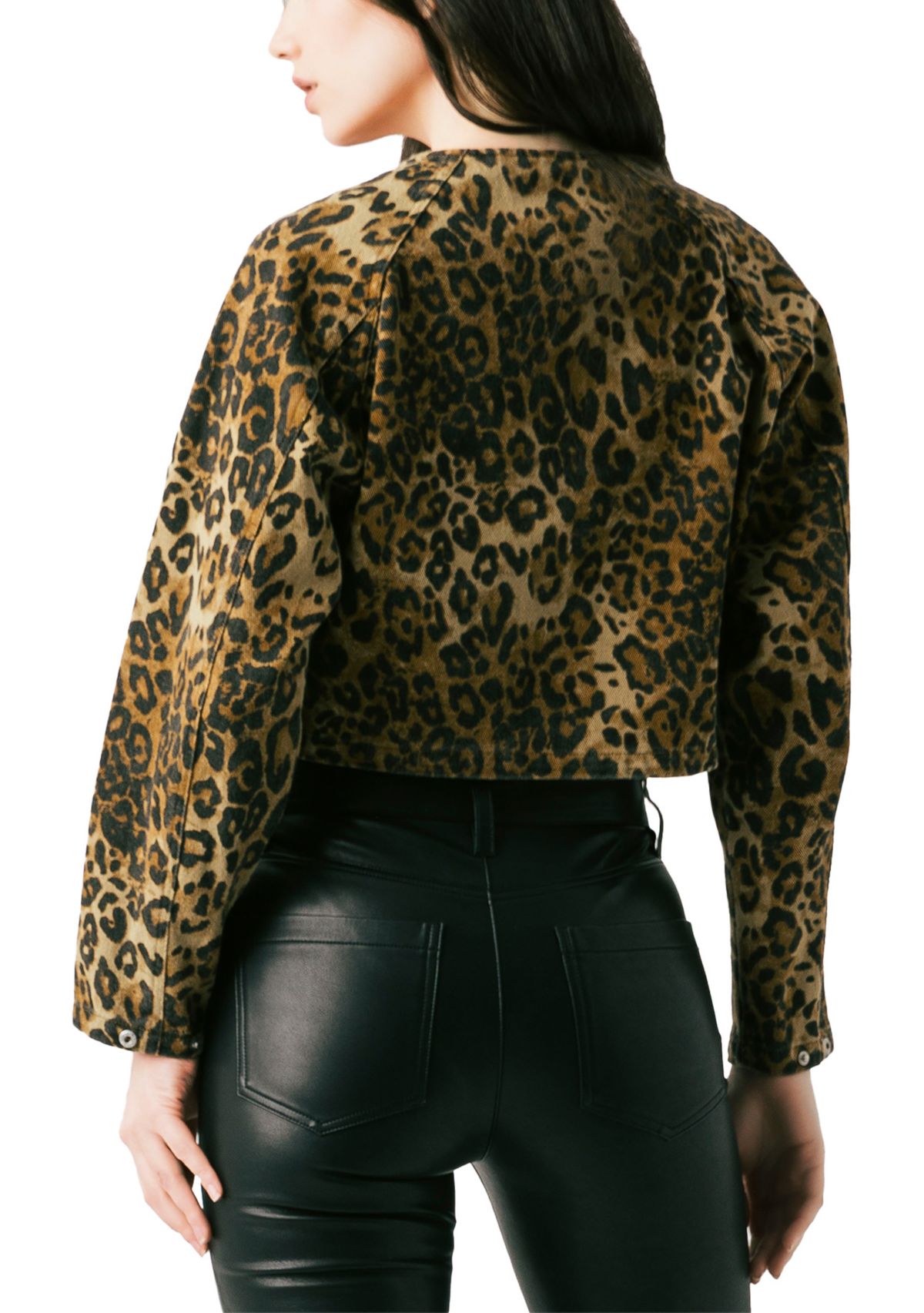 Womens Collarless Leopard Jacket 