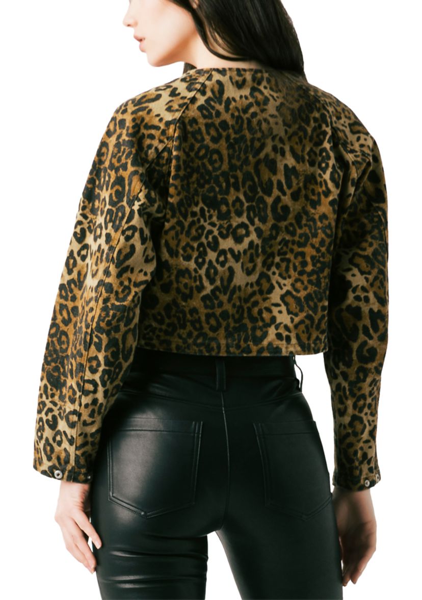 Womens Collarless Leopard Jacket 