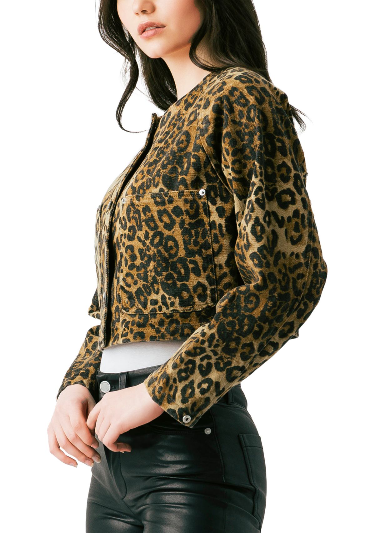 Womens Collarless Leopard Jacket 