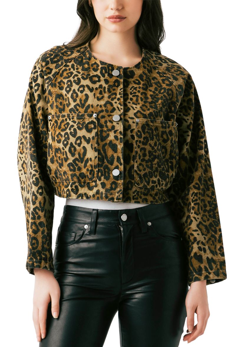 Womens Collarless Leopard Jacket 