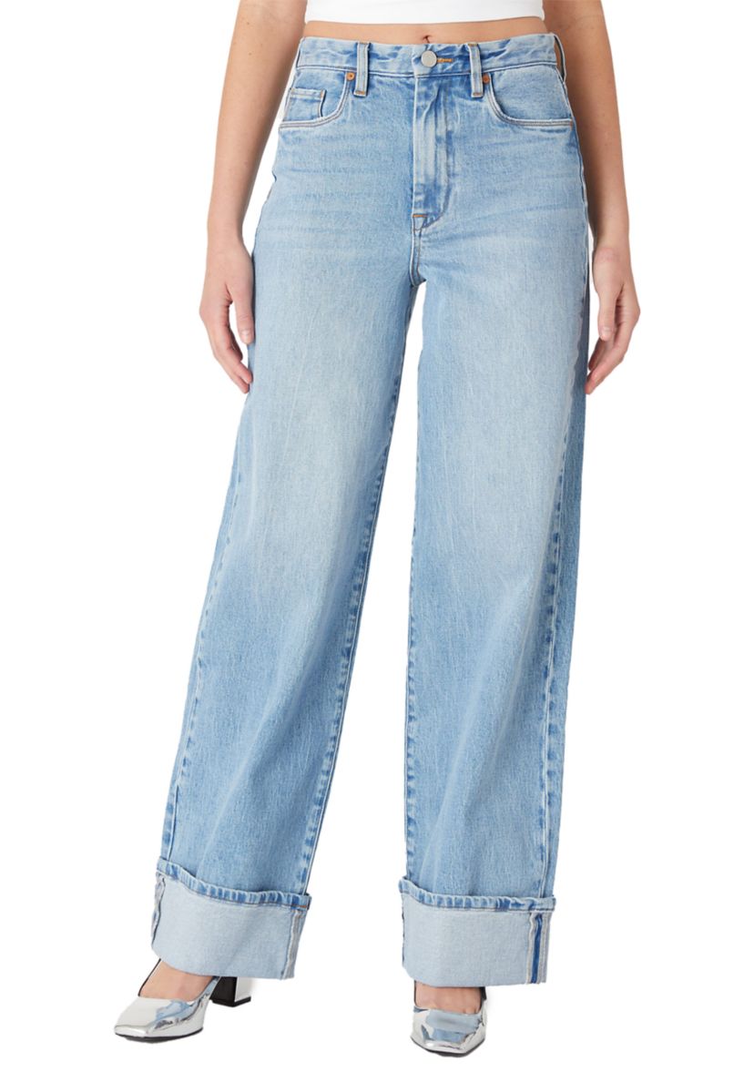 Womens Cuffed Franklin Wide Leg Jeans in Radio Star