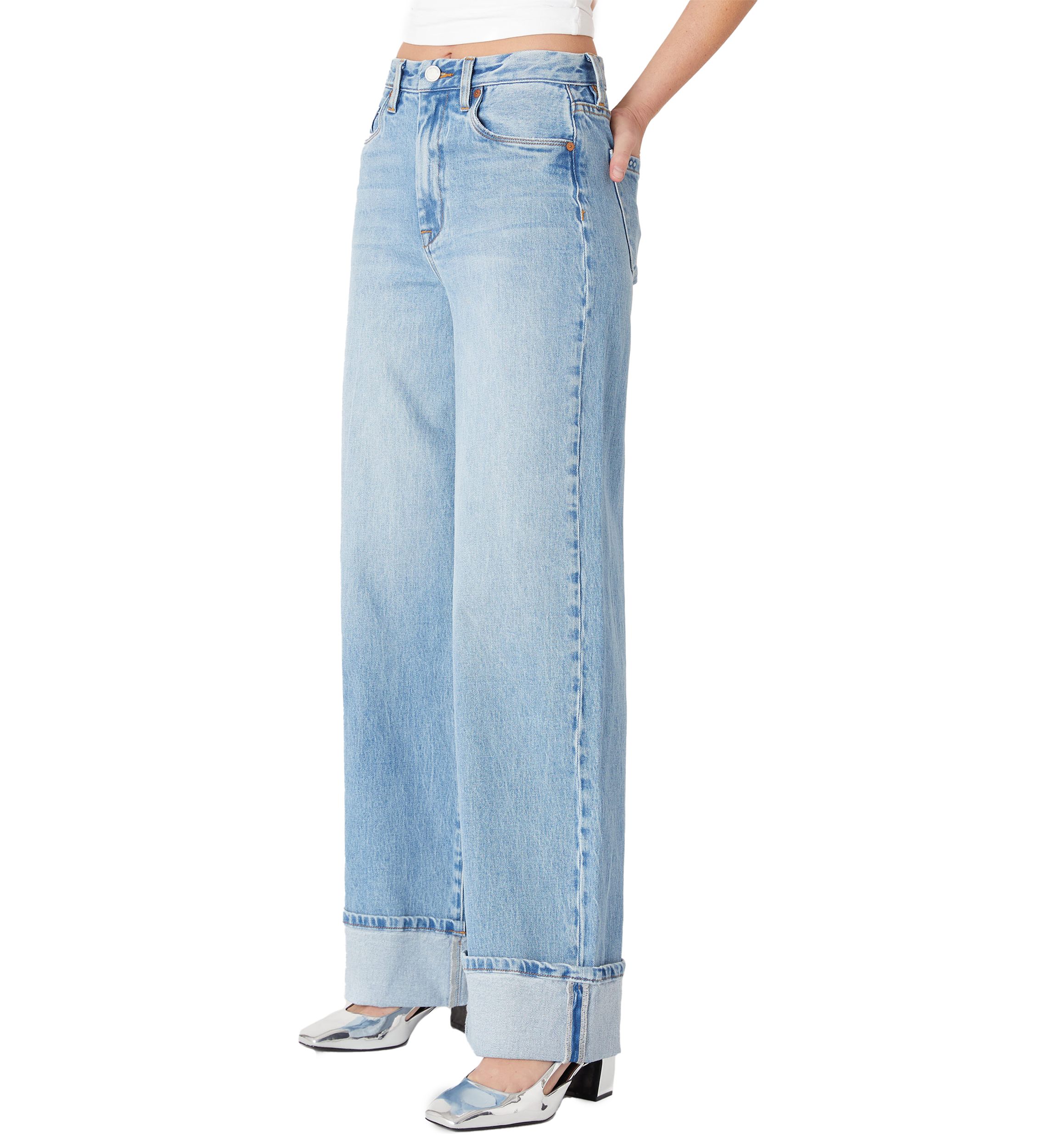 Womens Cuffed Franklin Wide Leg Jeans in Radio Star