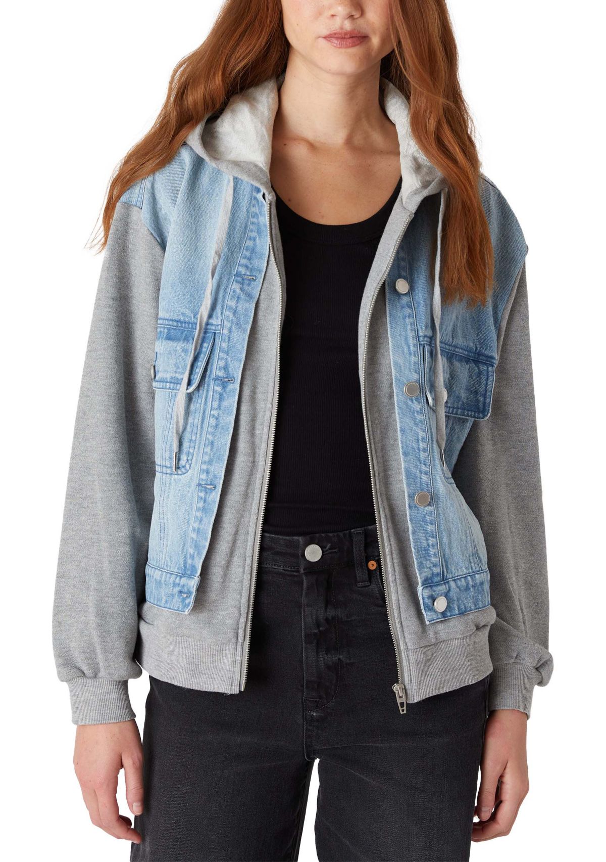 Womens Denim Jacket with French Terry Hood