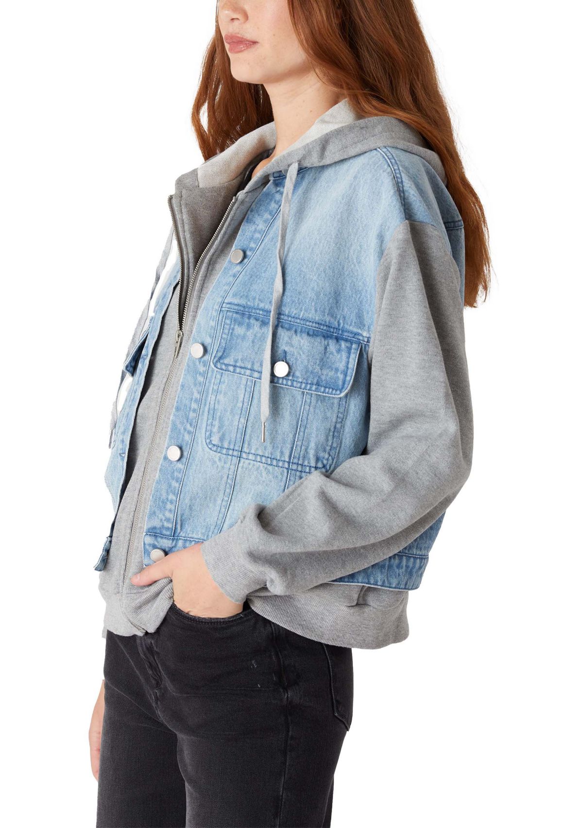 Womens Denim Jacket with French Terry Hood
