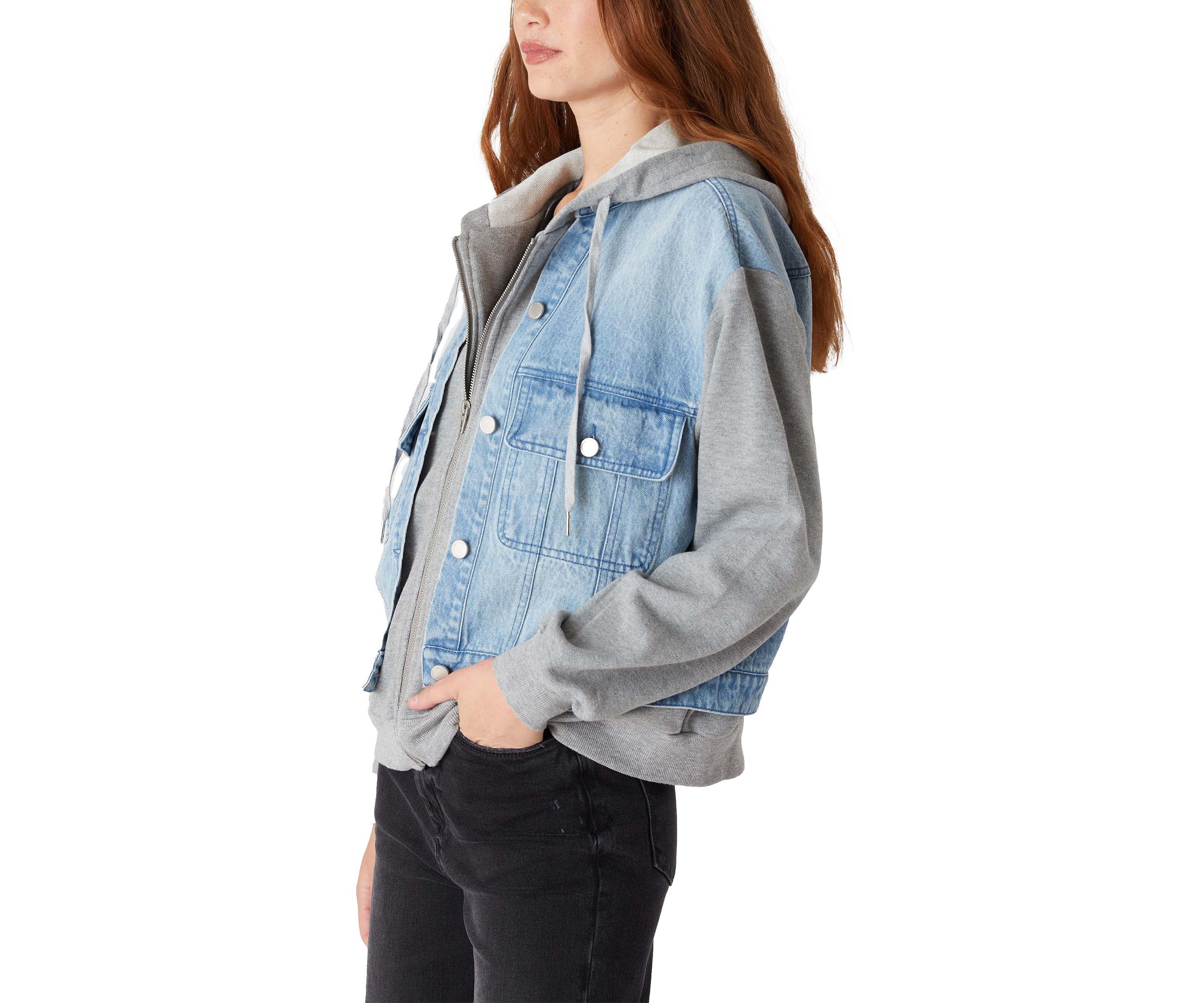 Womens Denim Jacket with French Terry Hood