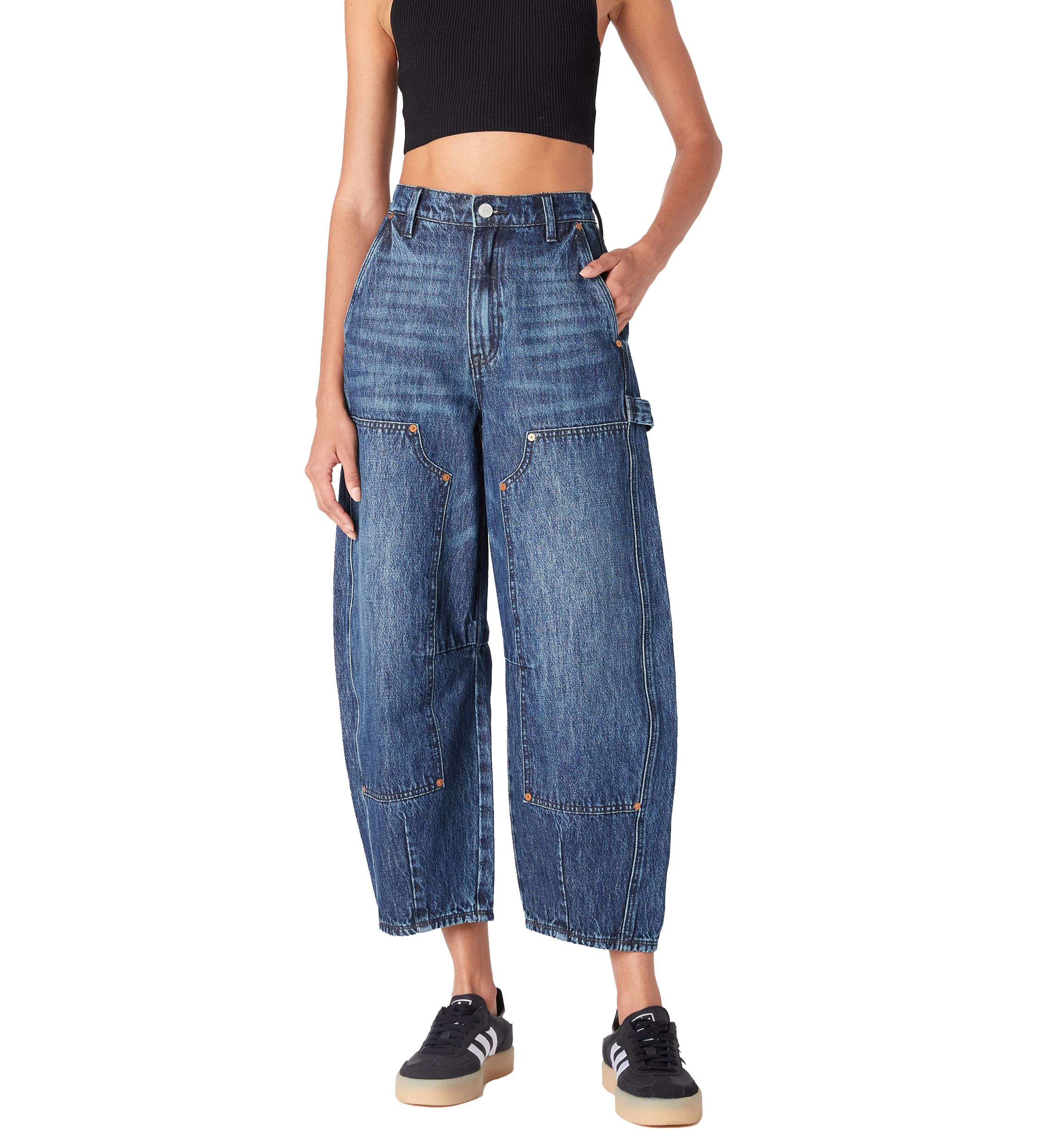 Womens Barrel Leg Denim Carpenter Pants