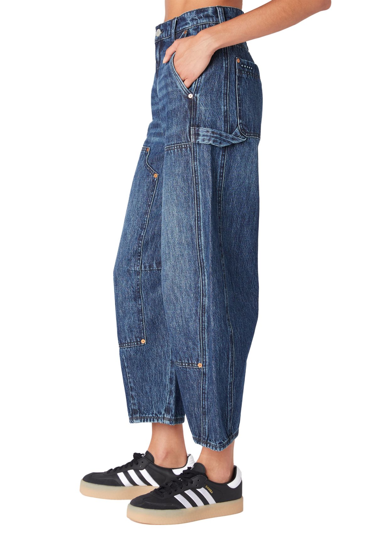 Womens Barrel Leg Denim Carpenter Pants