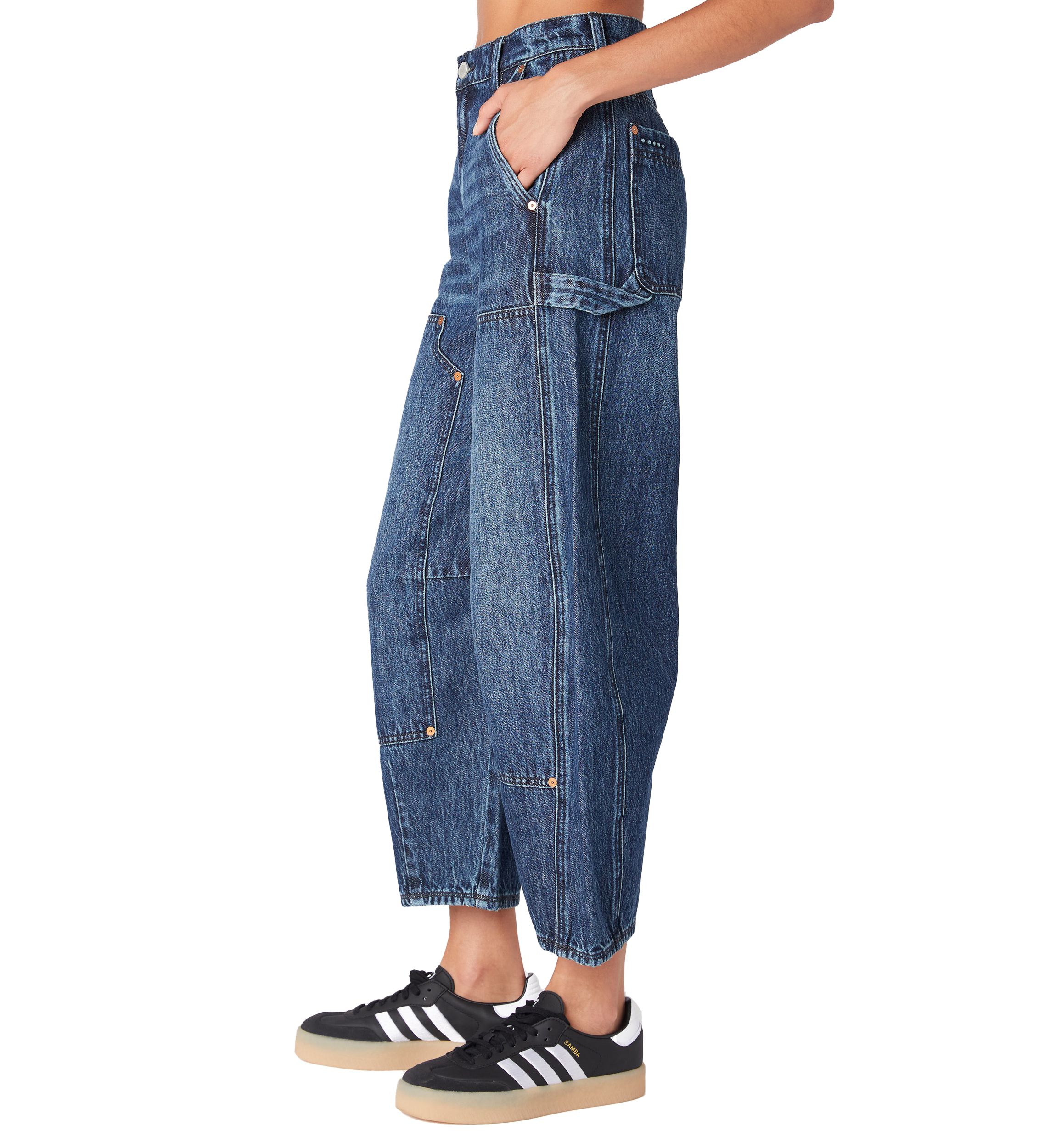 Womens Barrel Leg Denim Carpenter Pants