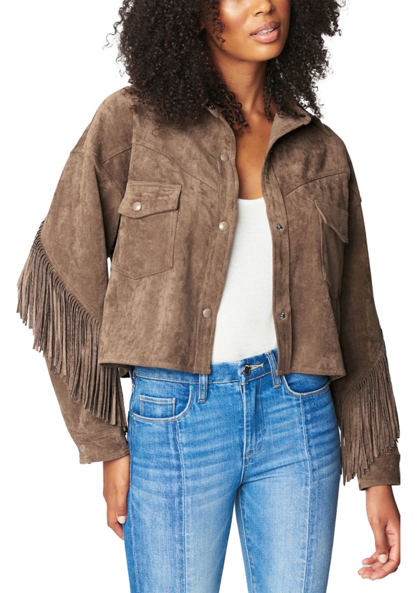 Womens Hot Cocoa Faux Suede Fringe Shacket