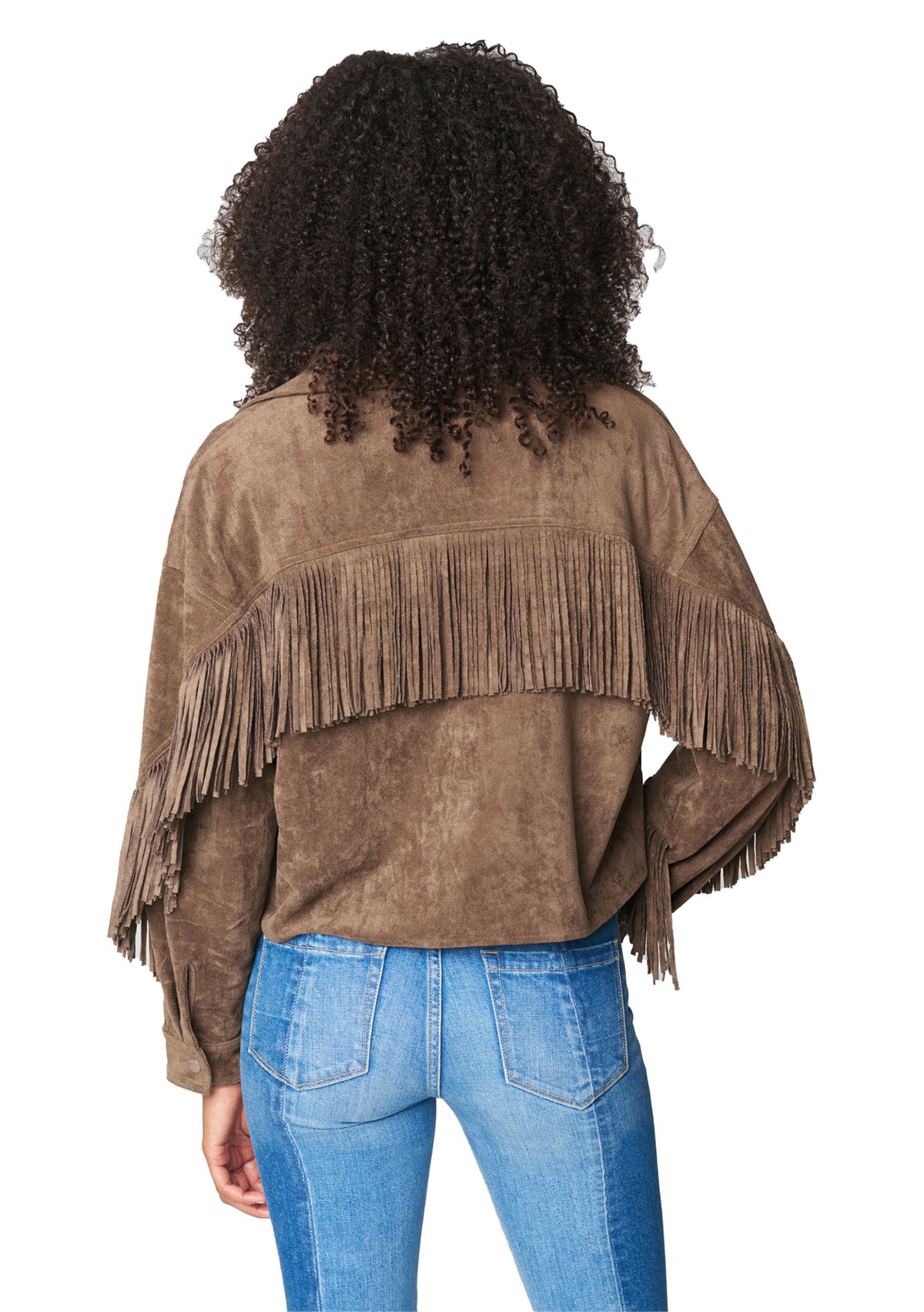 Womens Hot Cocoa Faux Suede Fringe Shacket