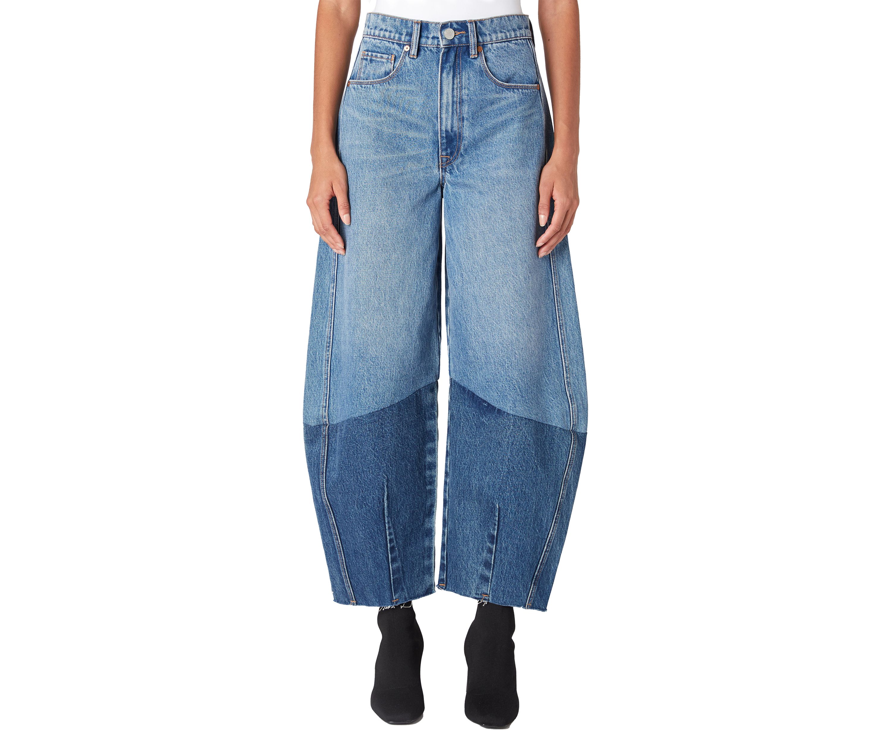 Womens Two Tone Barrel Leg Jeans
