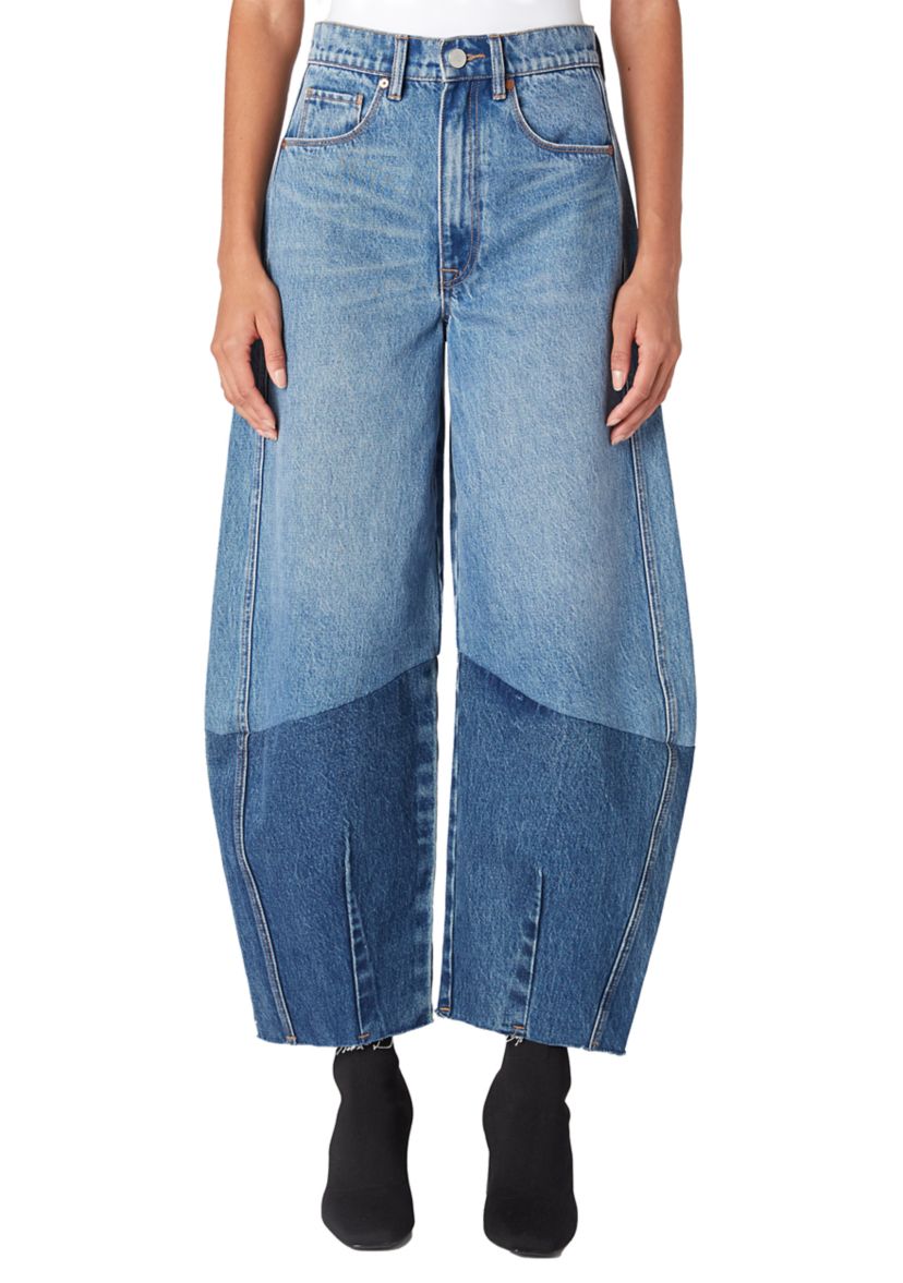 Womens Two Tone Barrel Leg Jeans