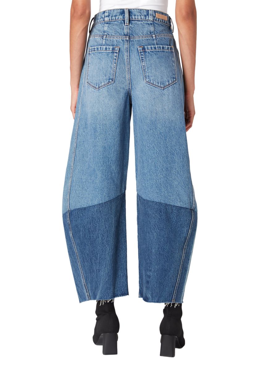 Womens Two Tone Barrel Leg Jeans