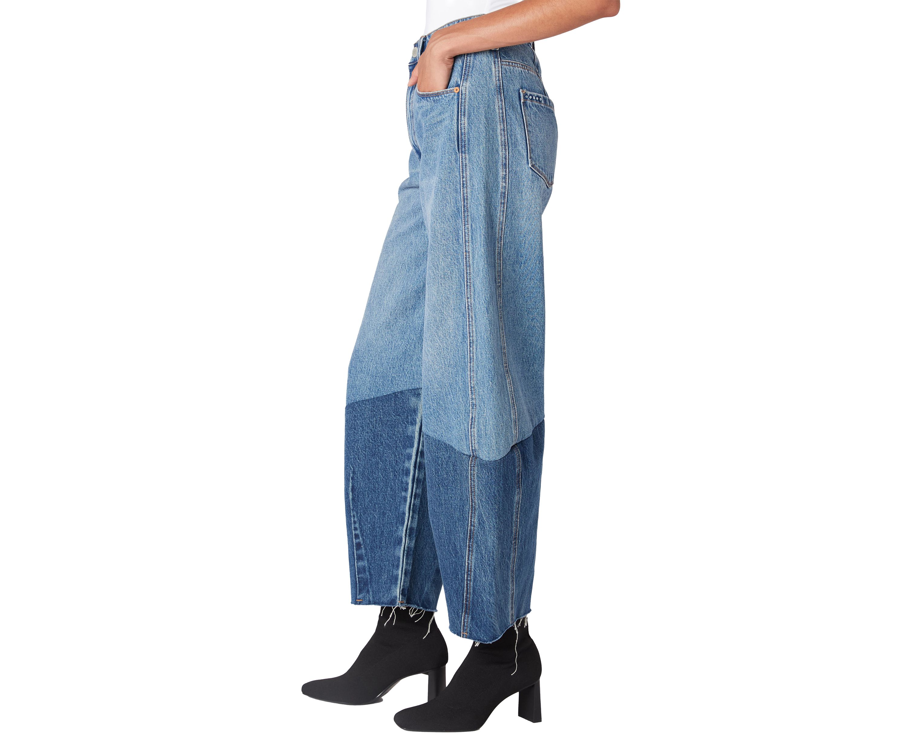 Womens Two Tone Barrel Leg Jeans