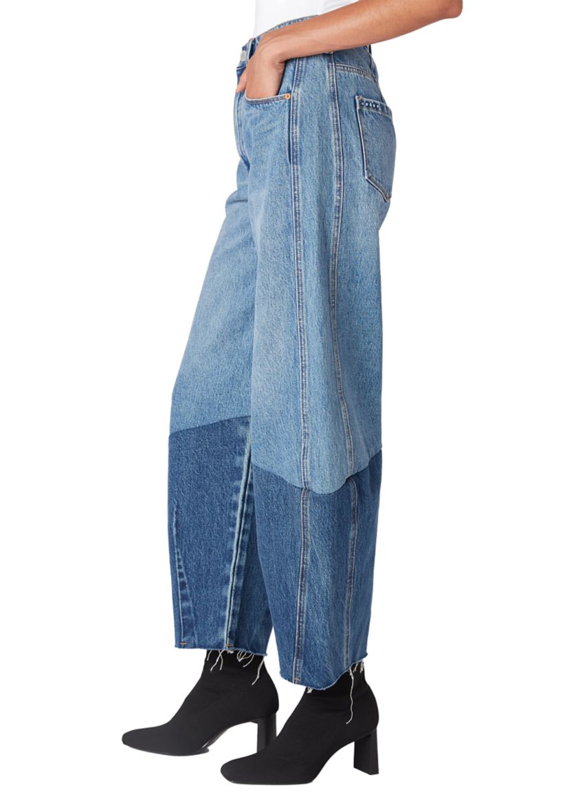 Womens Two Tone Barrel Leg Jeans