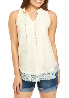 TRUE CRAFT Junior's Sleeveless Linen Tunic | belk