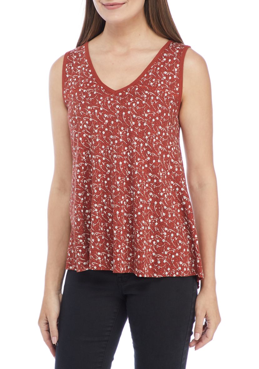 High Low Floral Waffle Tank 