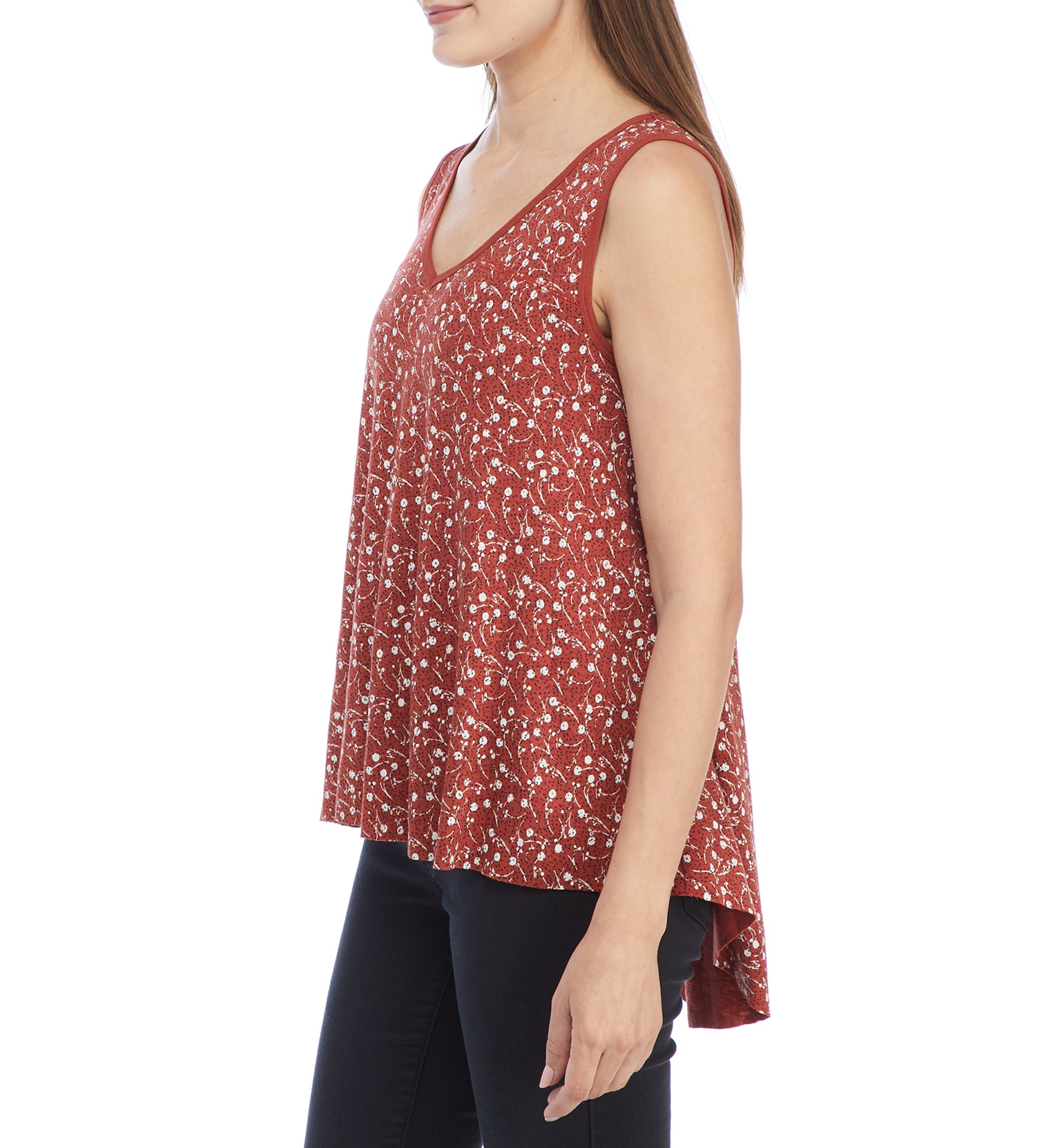 High Low Floral Waffle Tank 