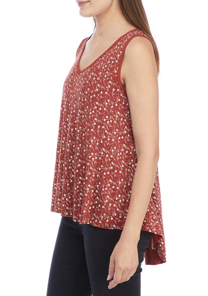 High Low Floral Waffle Tank 