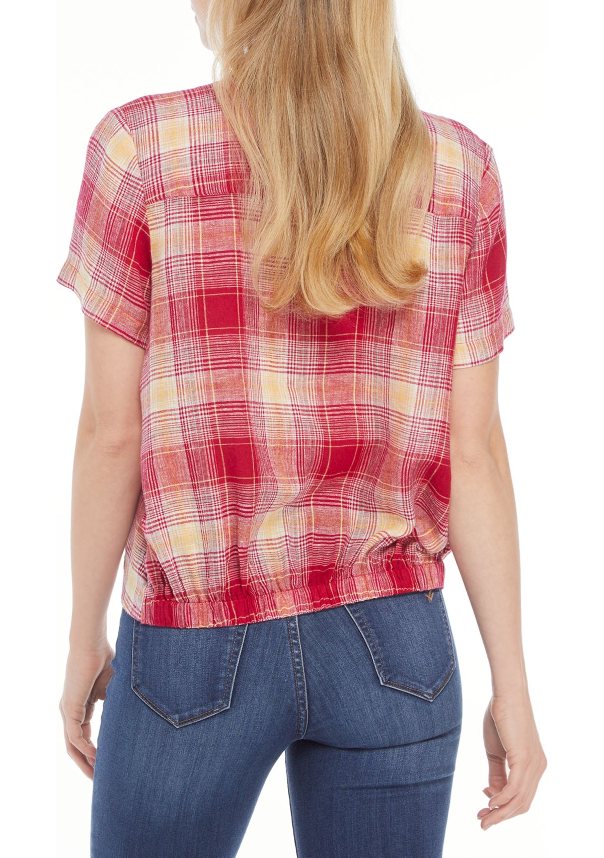 Short Sleeve Woven Tie Front Top 