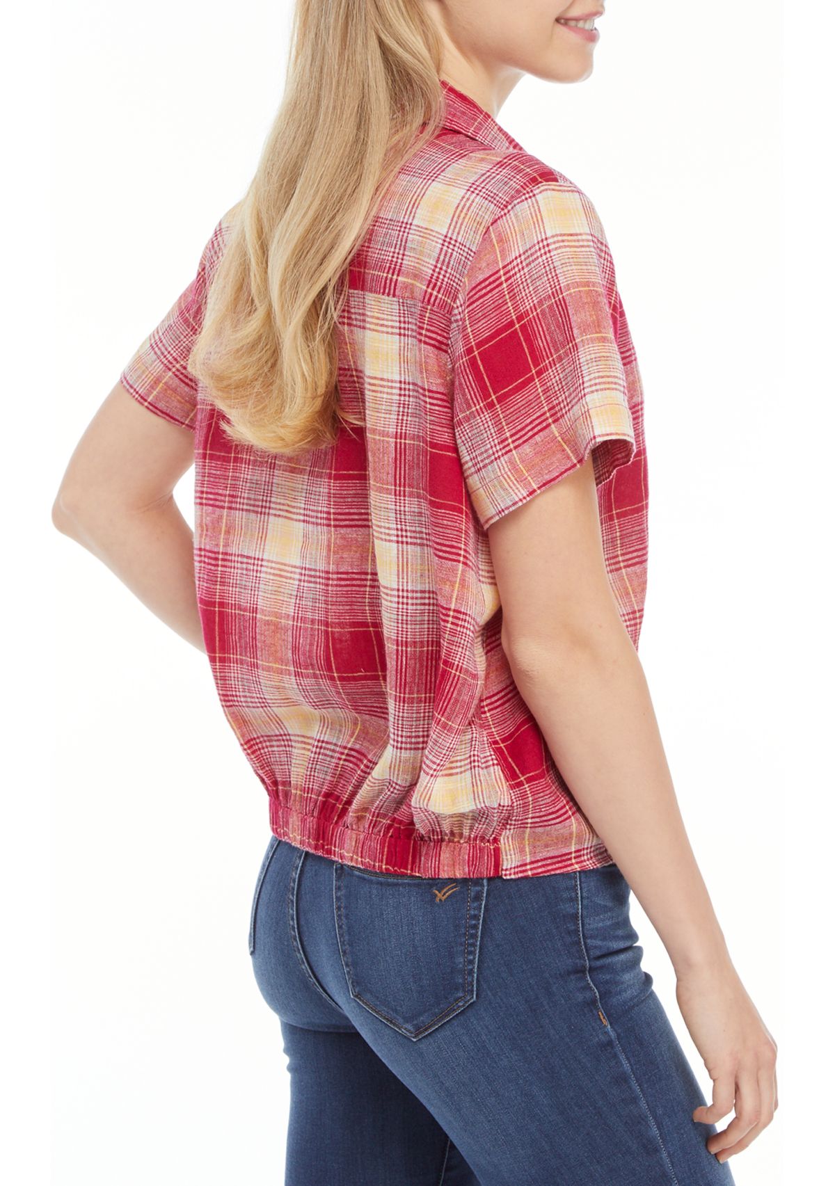 Short Sleeve Woven Tie Front Top 