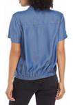 Short Sleeve Woven Button Front Top 