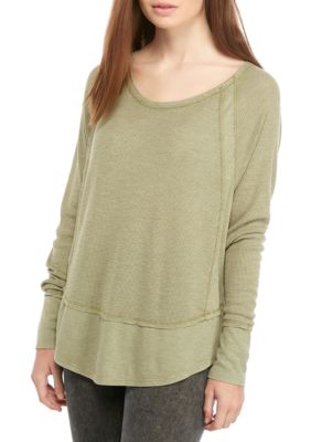 TRUE CRAFT Soft Shop Raw Edge Dolman Sleeve Top | belk