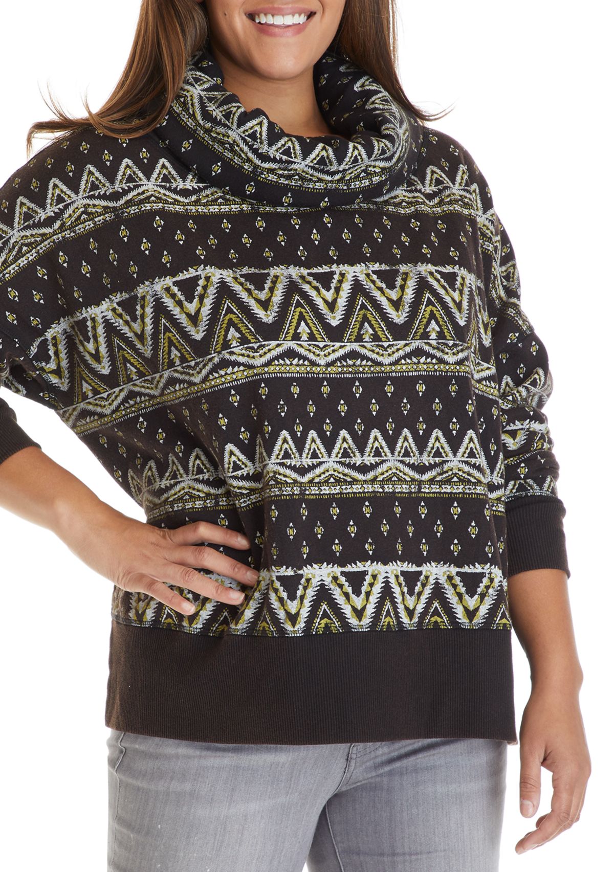 Soft Shop Plus Size Cowl Neck Printed Sweater