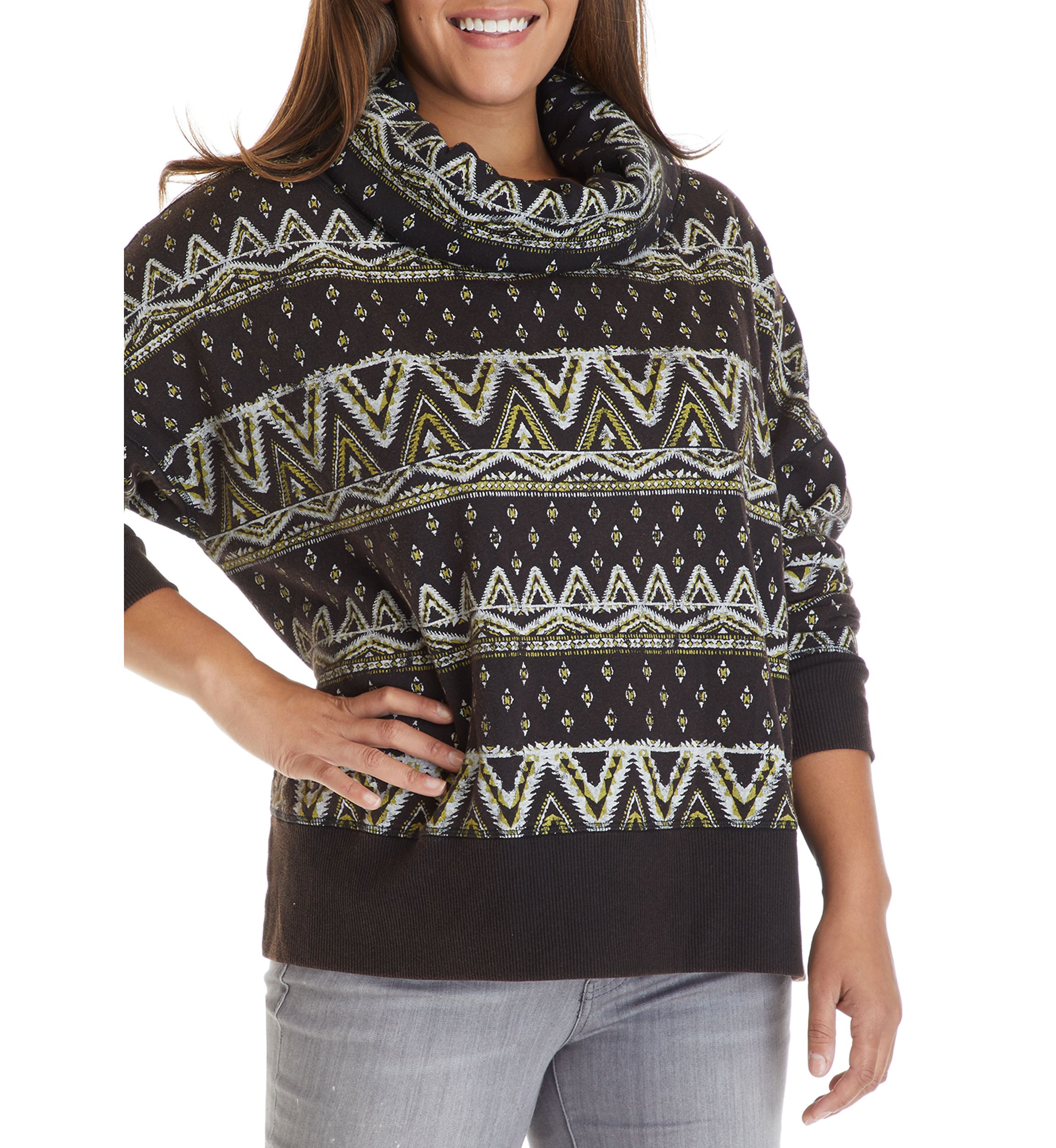 Soft Shop Plus Size Cowl Neck Printed Sweater