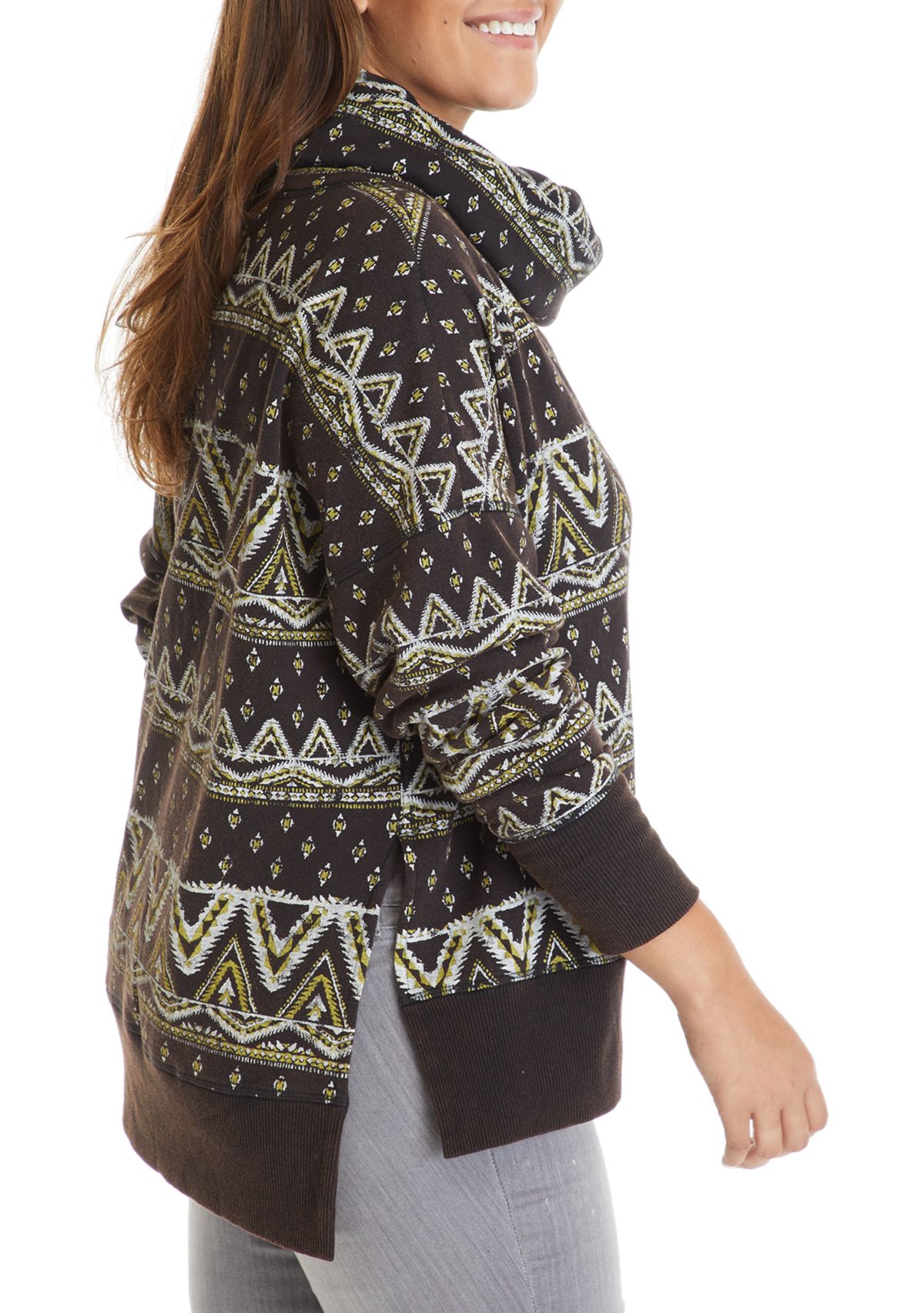 Soft Shop Plus Size Cowl Neck Printed Sweater