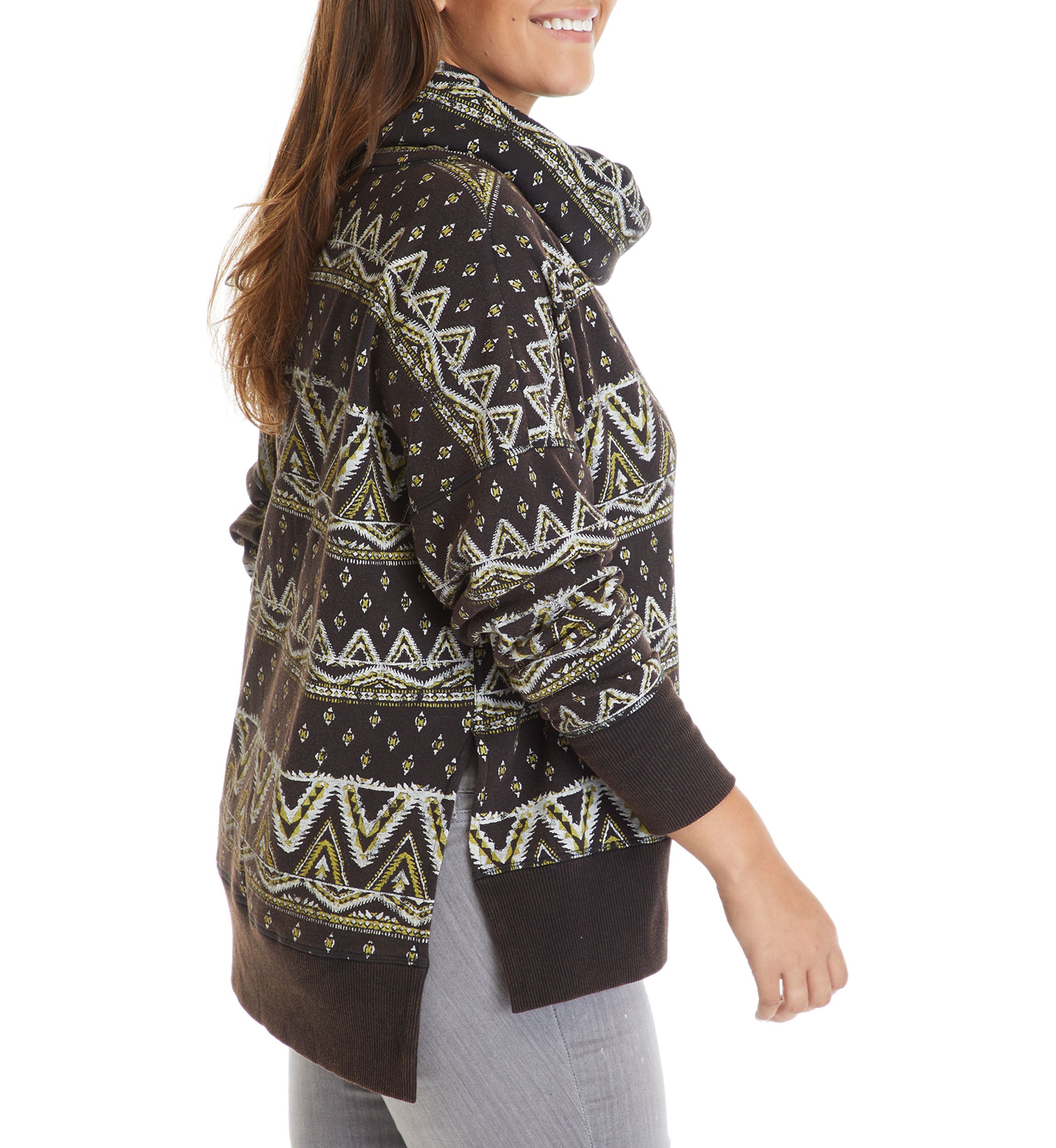 Soft Shop Plus Size Cowl Neck Printed Sweater