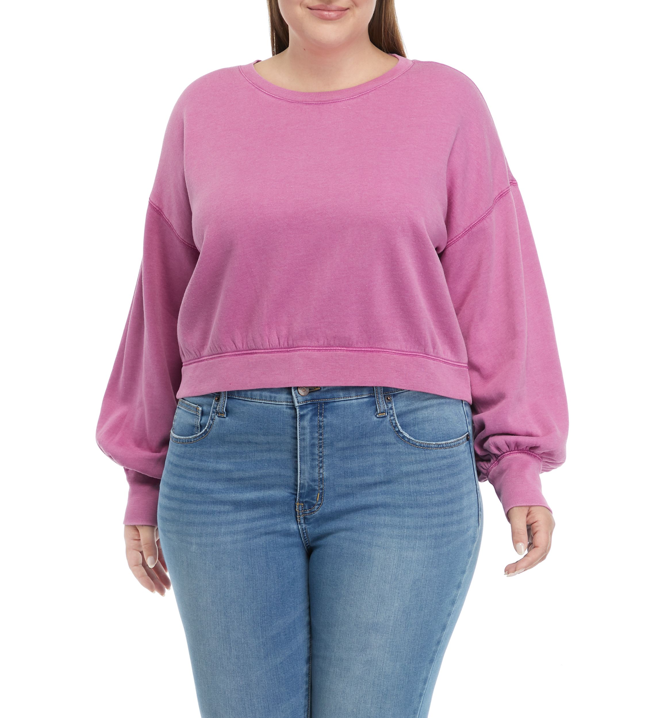 Plus Size Cropped Blouson Sleeve Pullover
