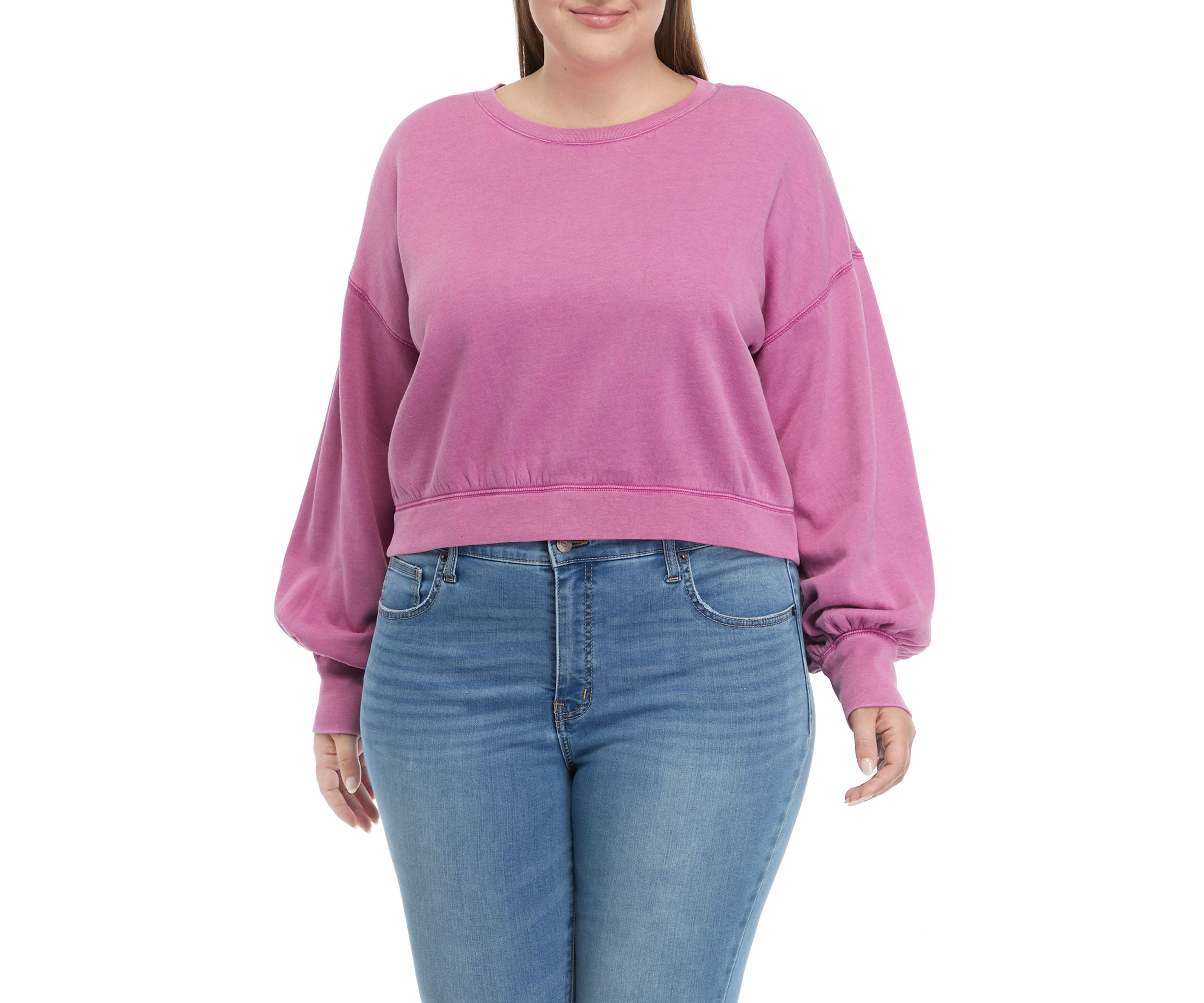 Plus Size Cropped Blouson Sleeve Pullover